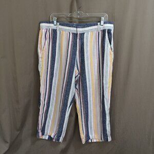 Womens Liz Claiborne Pants Striped Cropped Capri Summer Lightweight Pockets L